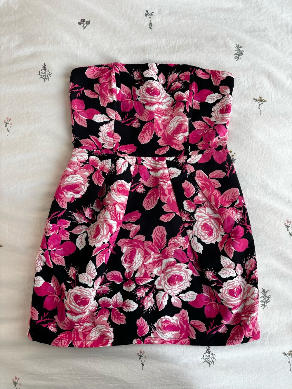 Forever 21 Black Mini Dress with Pink and White Floral Print
